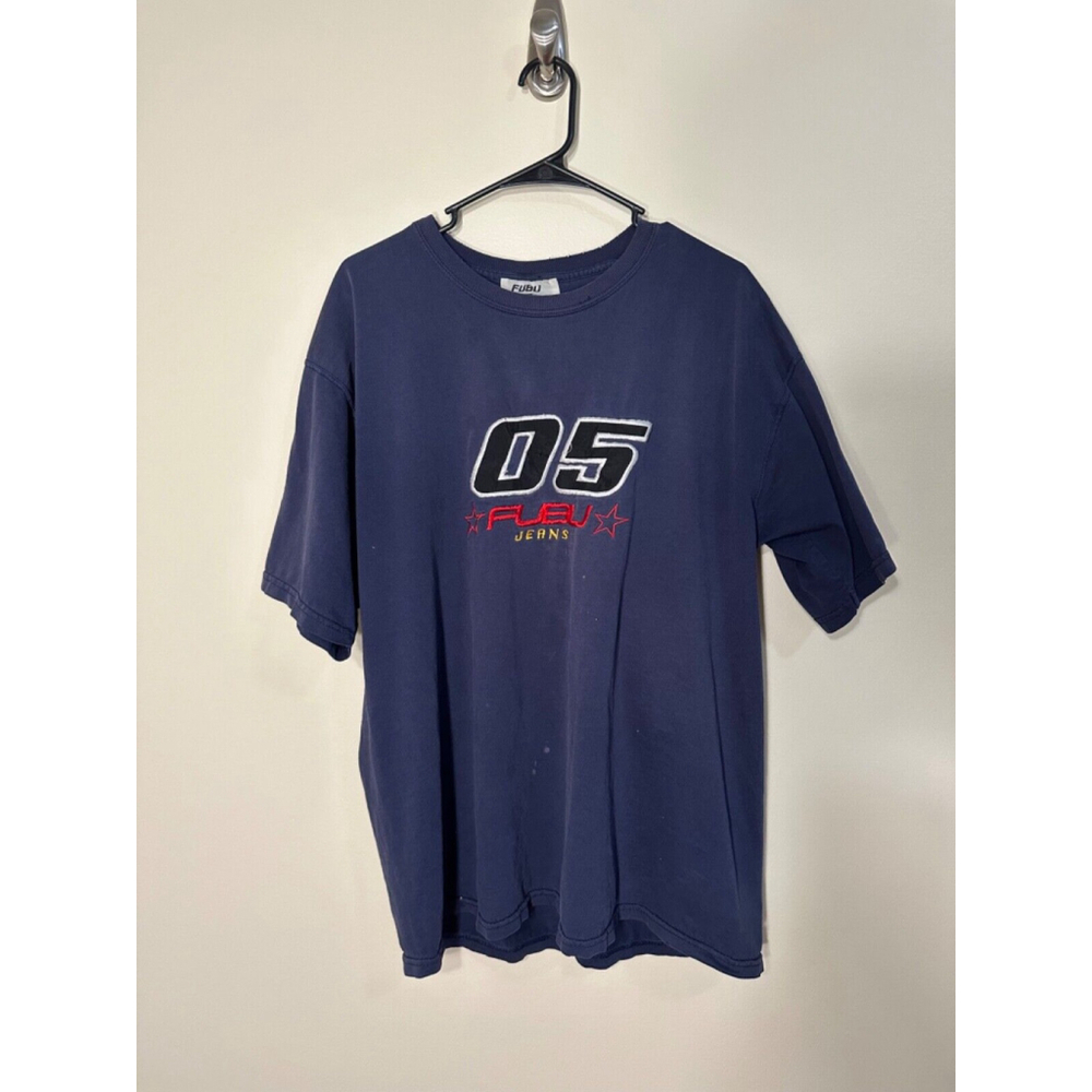Vintage 90s FUBU T-Shirt Embroidered 05 Rap Tee Hip Hop Navy Blue Extra Large